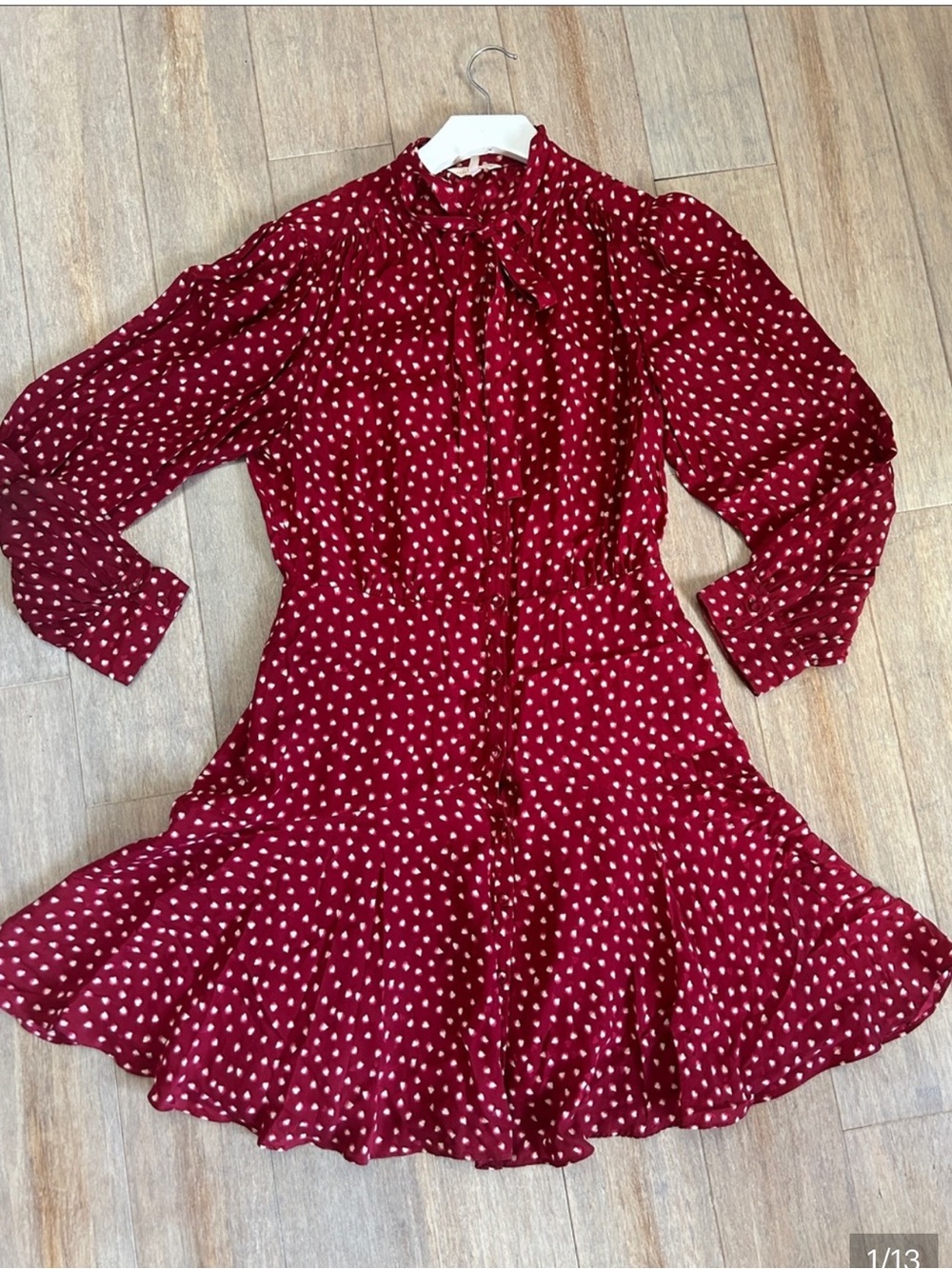 Rebecca Taylor Silk Blurry Heart Red Button Up Dress size 0